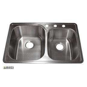 22 X 33 X 9 In 18 Gauge Stainless Steel Rectangular Double Bowl Kitchen Sink Satin Winsupply